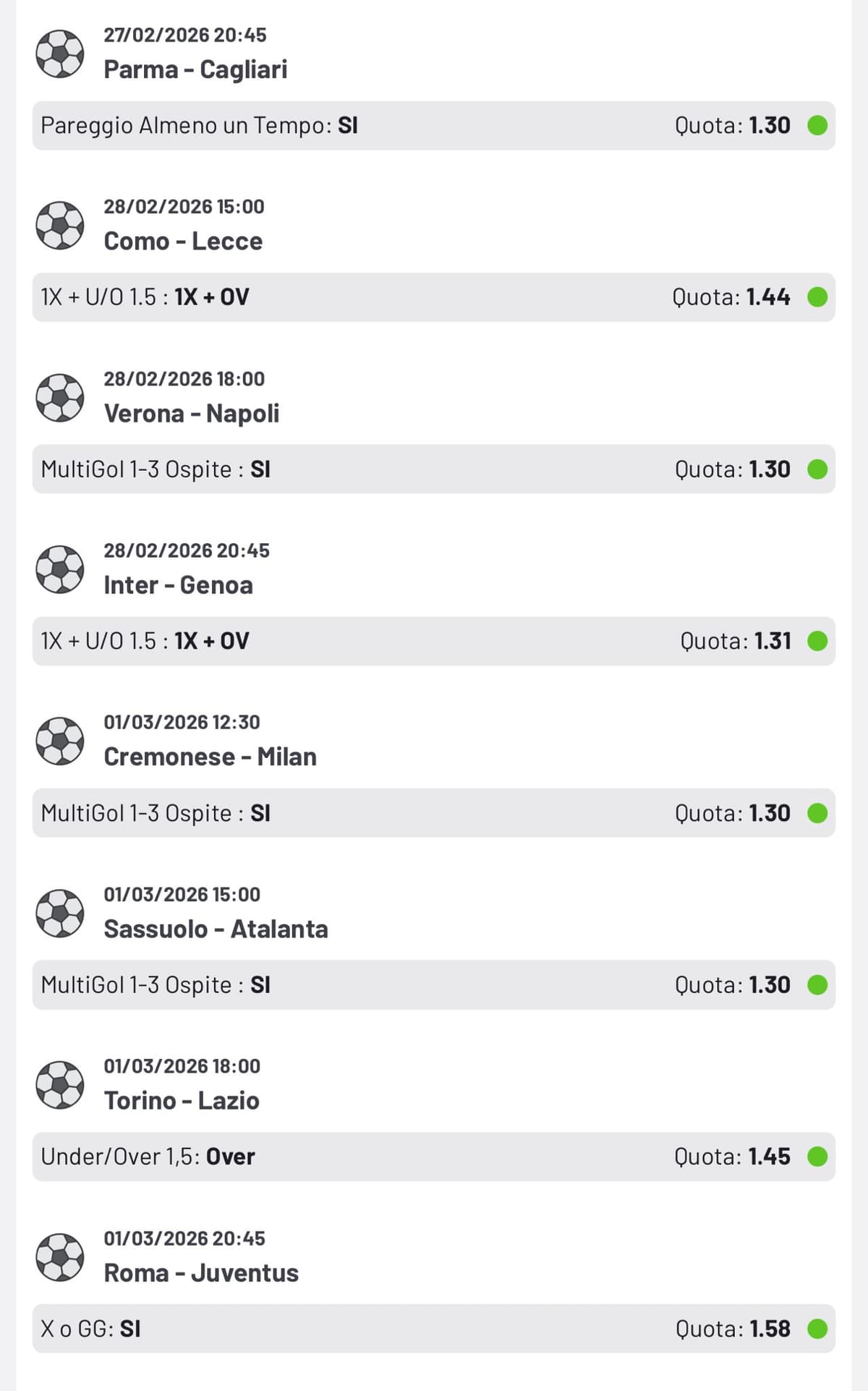 Spaccabolla - Screenshot raddoppio vincente Serie A